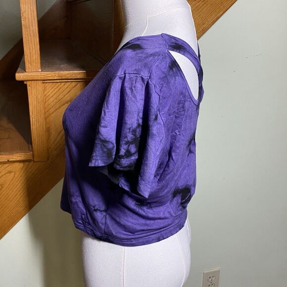 Mexicali Blues Women's L Purple Tie Dye Cross Back Cropped Short Sleeve Top Boho - Picture 3 of 7